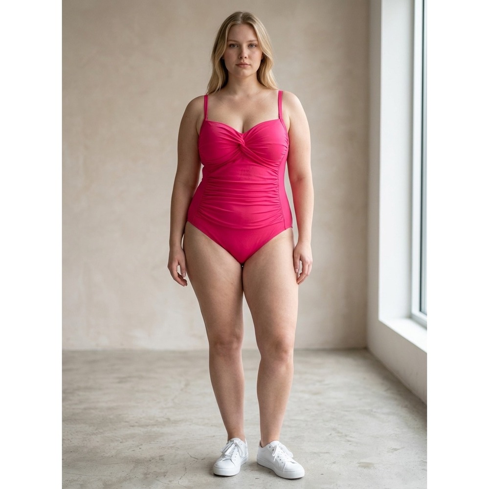 Carmen Marc Valvo Pink Twist Front Ruched One Piece Swimsuit Womens size 16